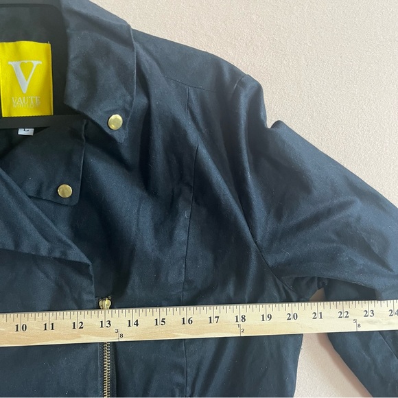 Vaute Couture Black Vegan Waxed Canvas James Moto Jacket Size L - Picture 10 of 12